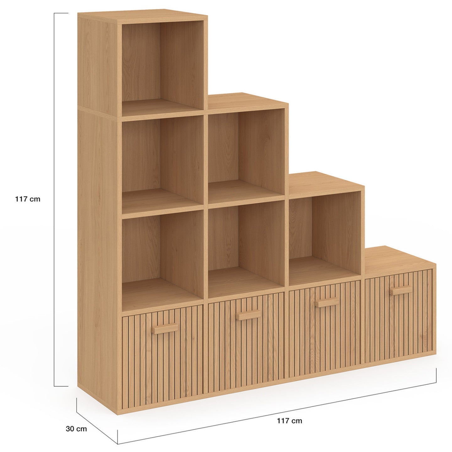 IDMarket - Contenitore LORYS JULIETTE a 4 livelli ad effetto doghe con 4 cassetti in tessuto