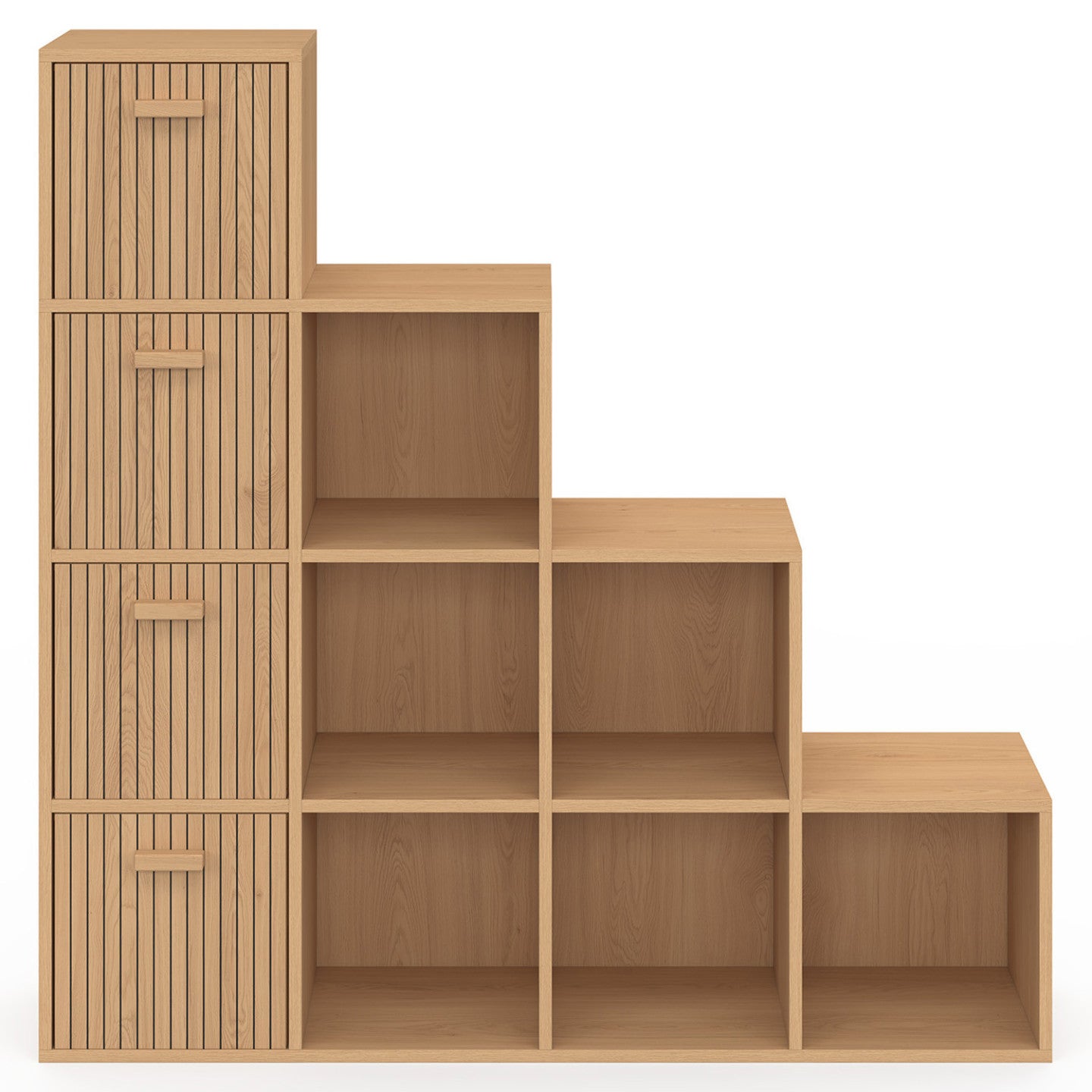 IDMarket - Contenitore LORYS JULIETTE a 4 livelli ad effetto doghe con 4 cassetti in tessuto