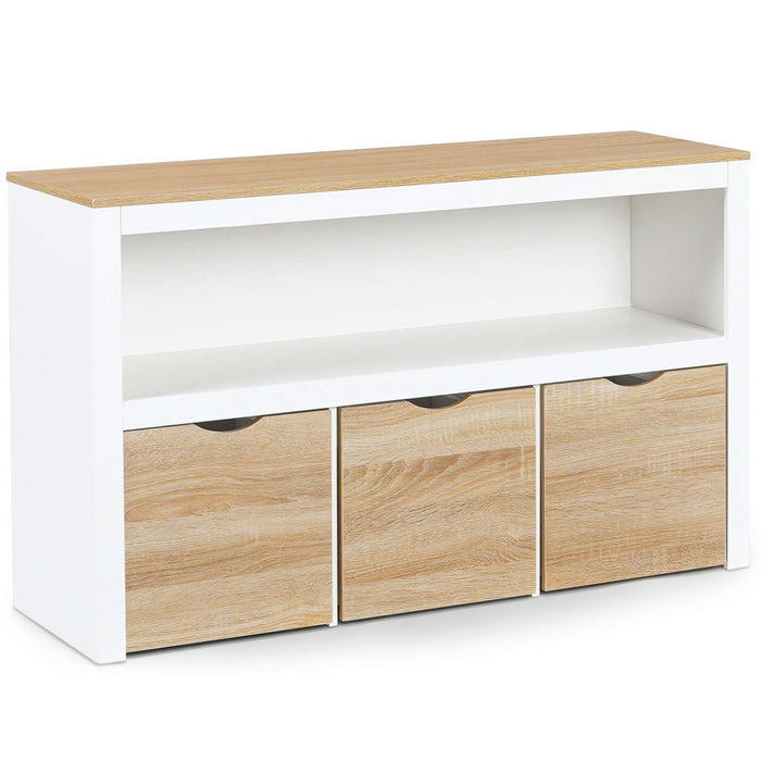 IDMarket - Contenitore per bambini MANA bianco e faggio con 3 cassetti a cubo su rotelle