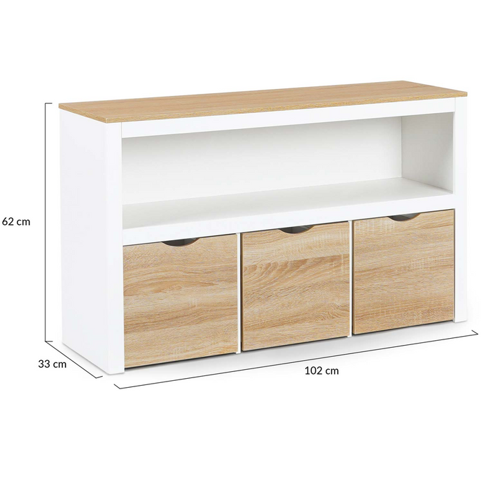 IDMarket - Contenitore per bambini MANA bianco e faggio con 3 cassetti a cubo su rotelle