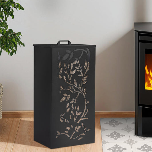 IDMarket - Contenitore per pellet 45 kg nero 36 x 36 x 76 cm - motivo floreale