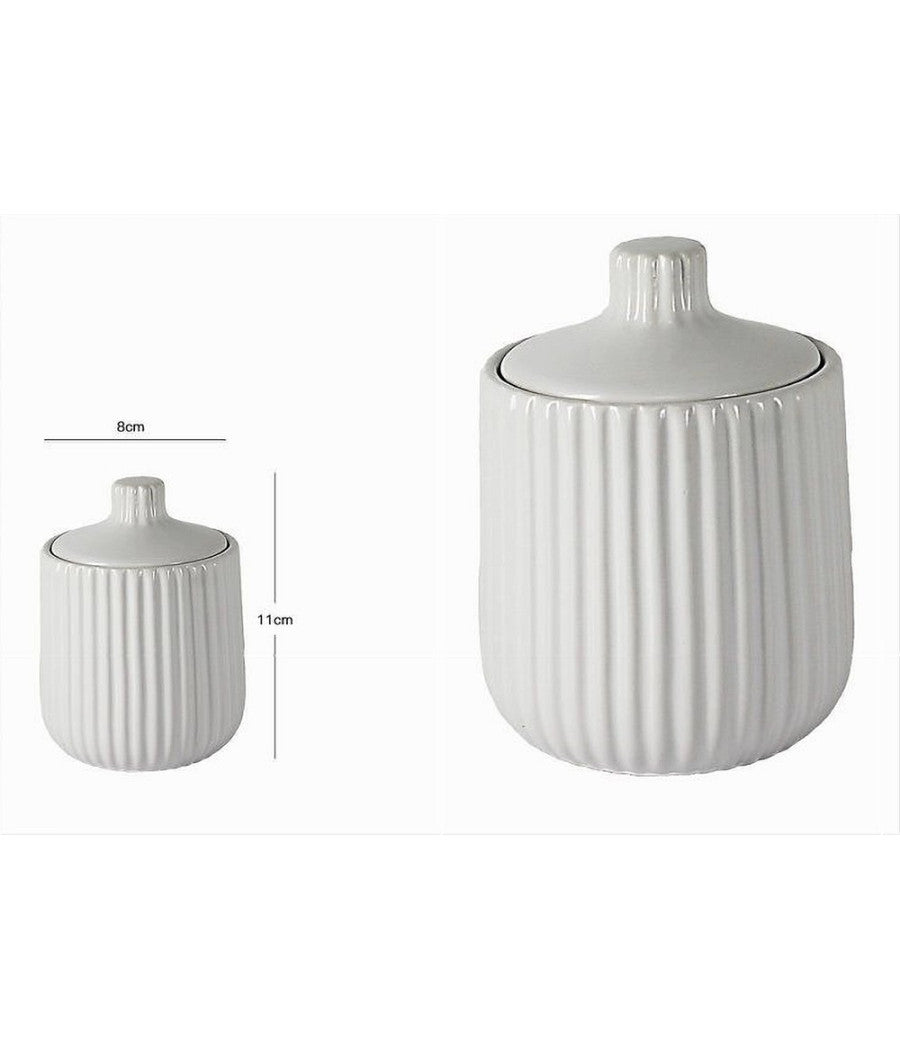 Contenitore Porta Cotton Fioc Decoro Plissè Bianco Rotondo Organizer Bagno 10329         