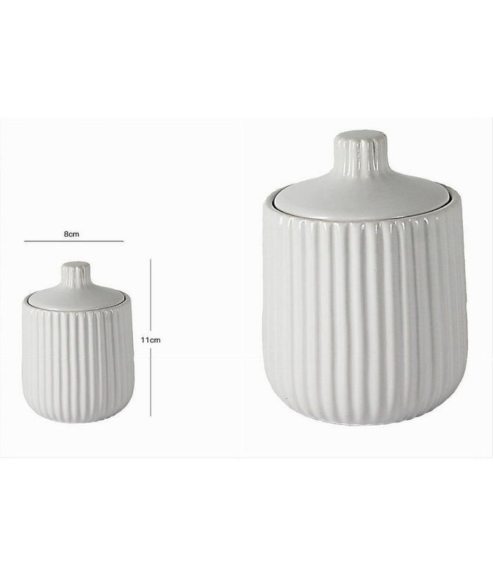 Contenitore Porta Cotton Fioc Decoro Plissè Bianco Rotondo Organizer Bagno 10329         