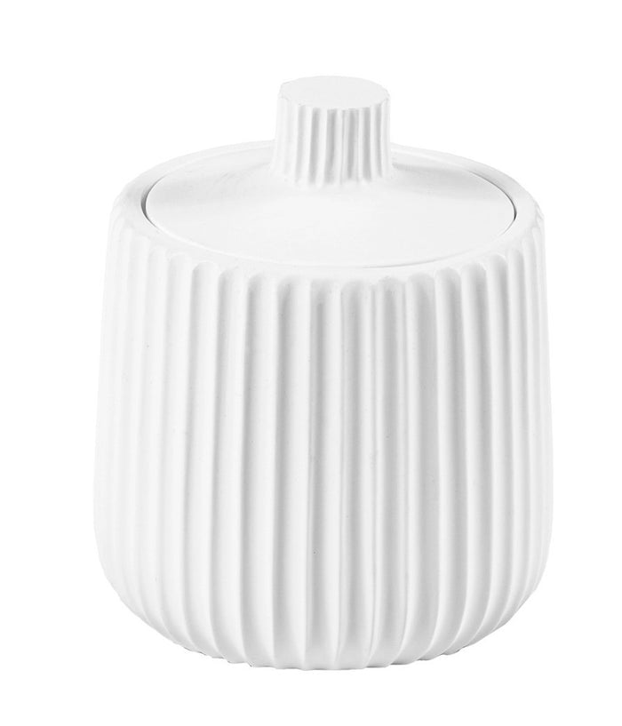 Contenitore Porta Cotton Fioc Decoro Plissè Bianco Rotondo Organizer Bagno 10329         