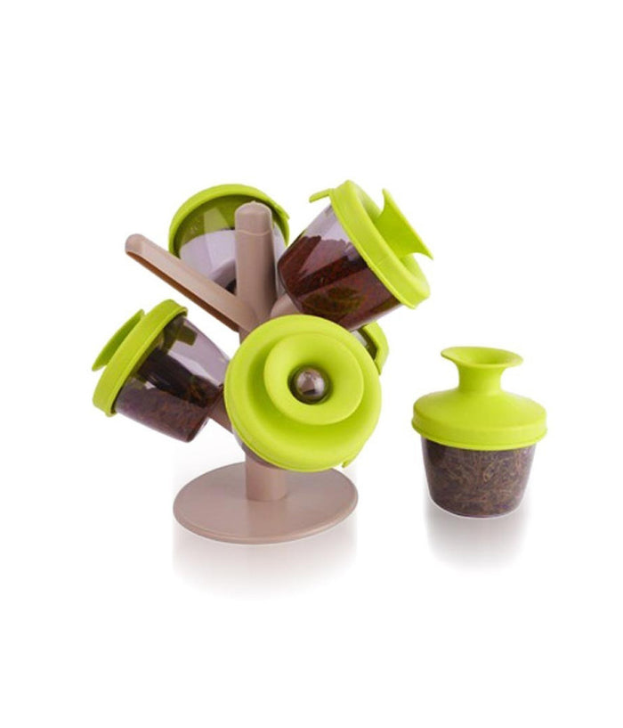 Contenitore Porta Spezie Organizer 6 Barattoli Pop Up Spice Rack Albero Vita         