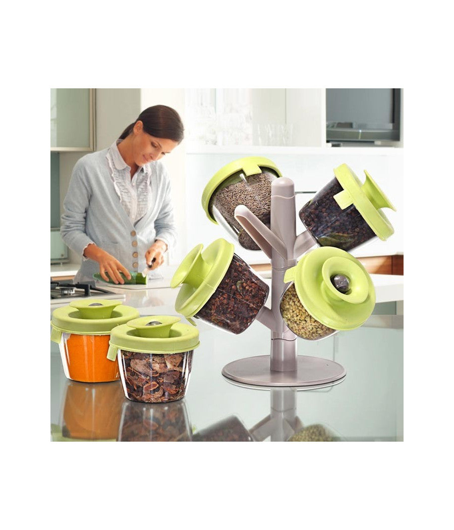 Contenitore Porta Spezie Organizer 6 Barattoli Pop Up Spice Rack Albero Vita         