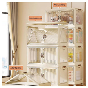 Trade Shop - Contenitore Portaoggetti In Plastica Con Coperchio Pieghevole A Doppia Porta Armadio         