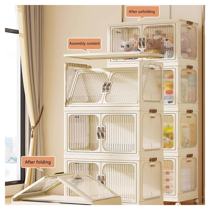 Trade Shop - Contenitore Portaoggetti In Plastica Con Coperchio Pieghevole A Doppia Porta Armadio         