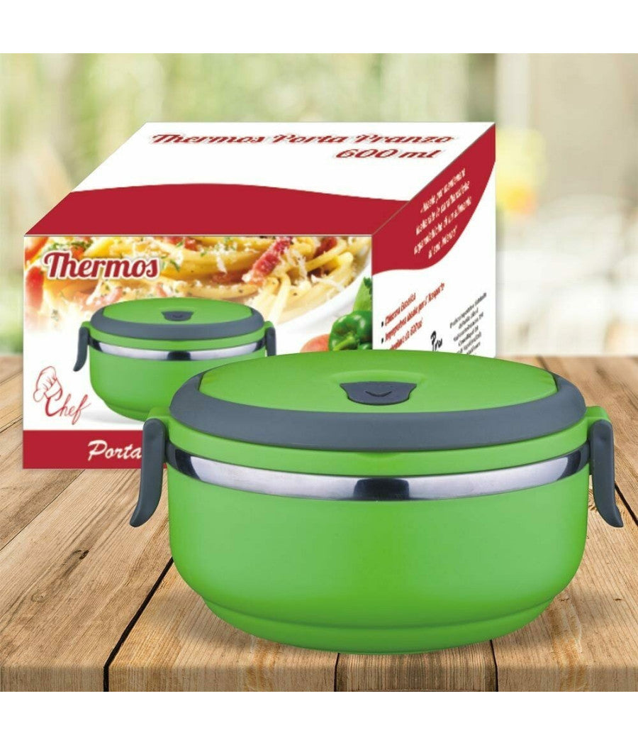 Contenitore Termico Porta Pranzo Alimenti Plastica Acciaio Inox Thermos 600 Ml         