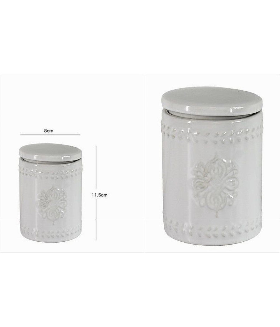 Contenitore Tondo Porta Cotton Fioc Bianco Decorato Organizer Arredo Bagno 10342         