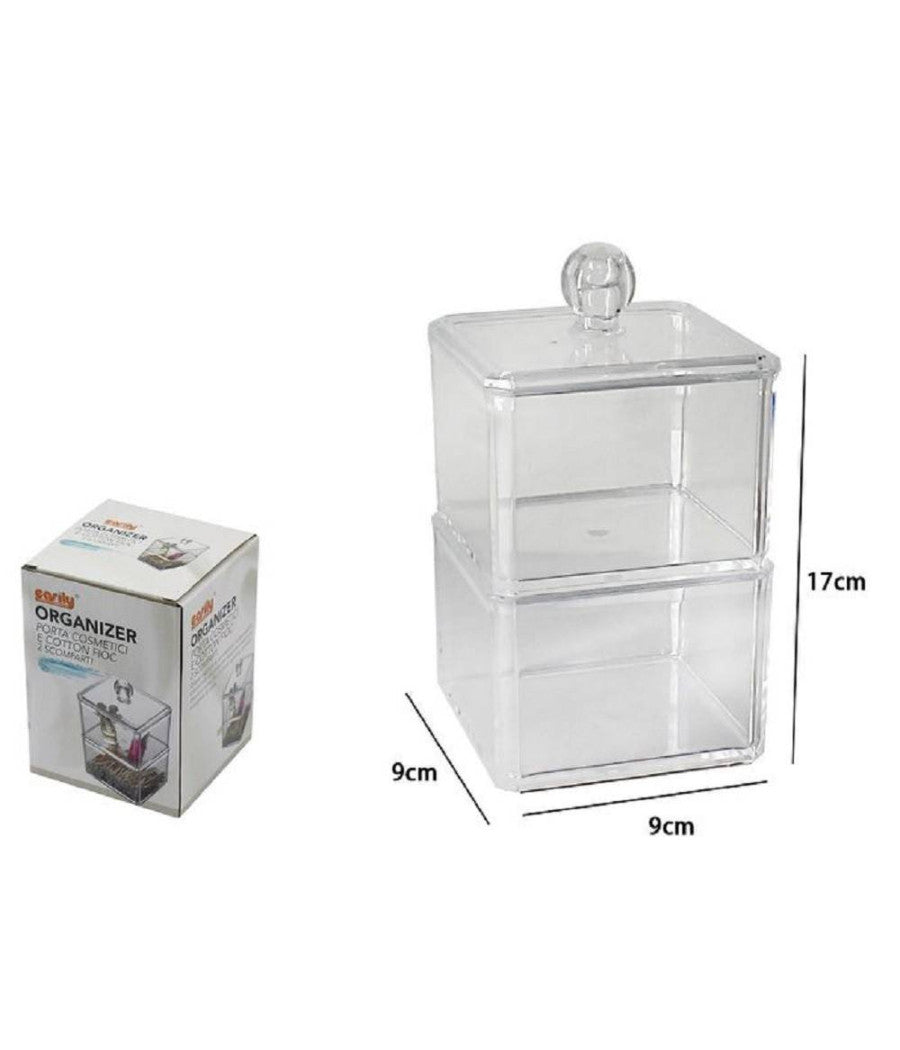 Contenitore Trasparente Porta Ovatta Cotton Fioc 2 Piani Organizer Bagno 10242         
