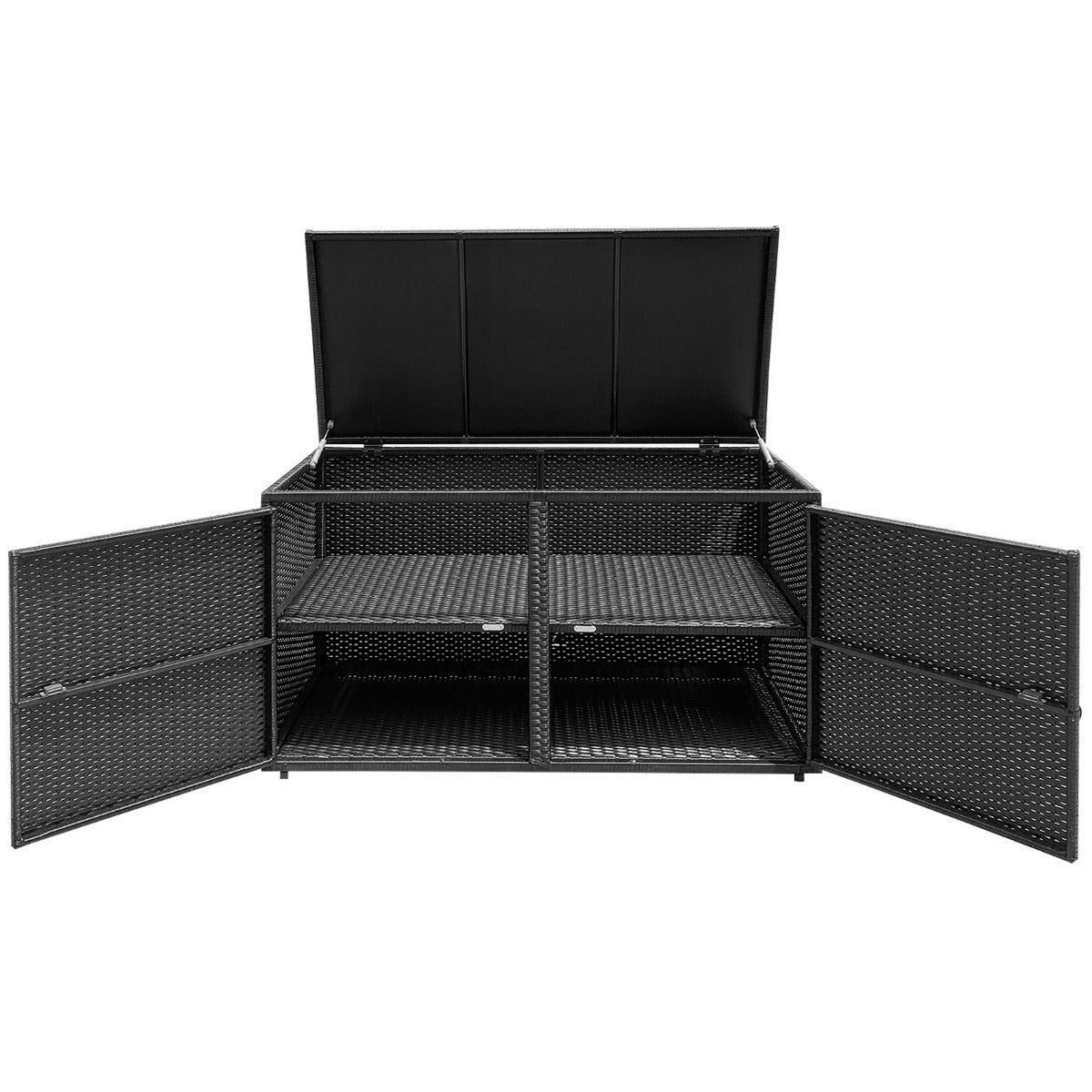 Contenitore di stoccaggio con coperchio 2 ripiani telaio in acciaio-Box per conservazione di oggetti Nero