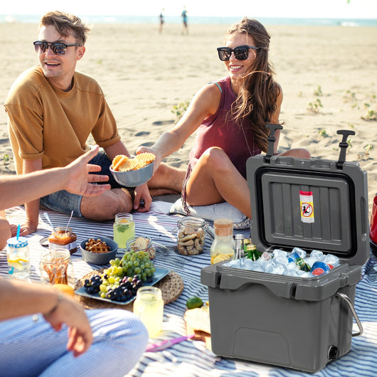 Contenitore per ghiaccio 15L con maniglia tappo di scarico 2 porta bicchieri, Borsa del ghiaccio portatile Grigio-Contenitori raffreddamento