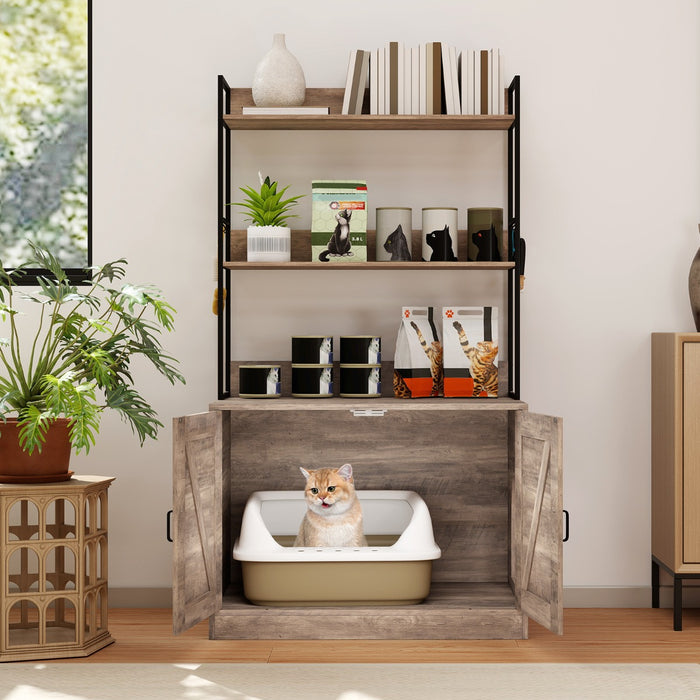 Mobile moderna per lettiera per gatti armadietto nascosto per bagno per gatti con 3 ripiani, Mobile industriale Grigio-Gatti