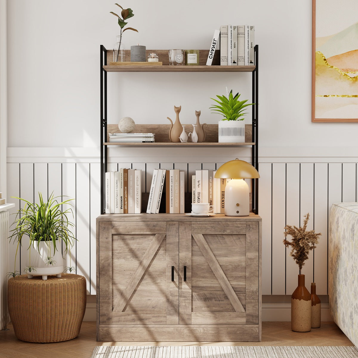 Mobile moderna per lettiera per gatti armadietto nascosto per bagno per gatti con 3 ripiani, Mobile industriale Grigio-Gatti