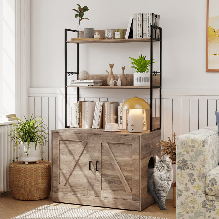 Mobile moderna per lettiera per gatti armadietto nascosto per bagno per gatti con 3 ripiani, Mobile industriale Grigio-Gatti