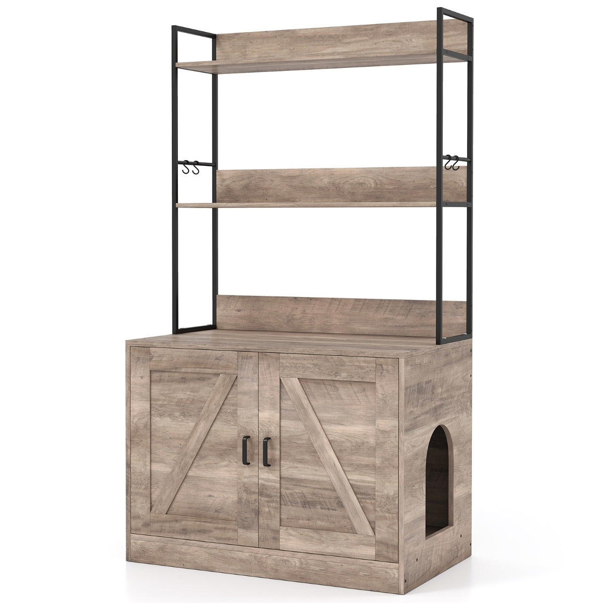 Mobile moderna per lettiera per gatti armadietto nascosto per bagno per gatti con 3 ripiani, Mobile industriale Grigio-Gatti