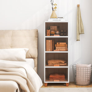 Contenitori da 150L con coperchi porte magnetiche, Contenitori impilabili a 4 livelli in plastica per soggiorno Bianco-Credenze buffet