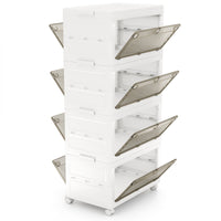 Contenitori di stoccaggio in plastica a 4 livelli, Scatole impilabili con coperchio Bianco + Marrone-Scaffali e librerie