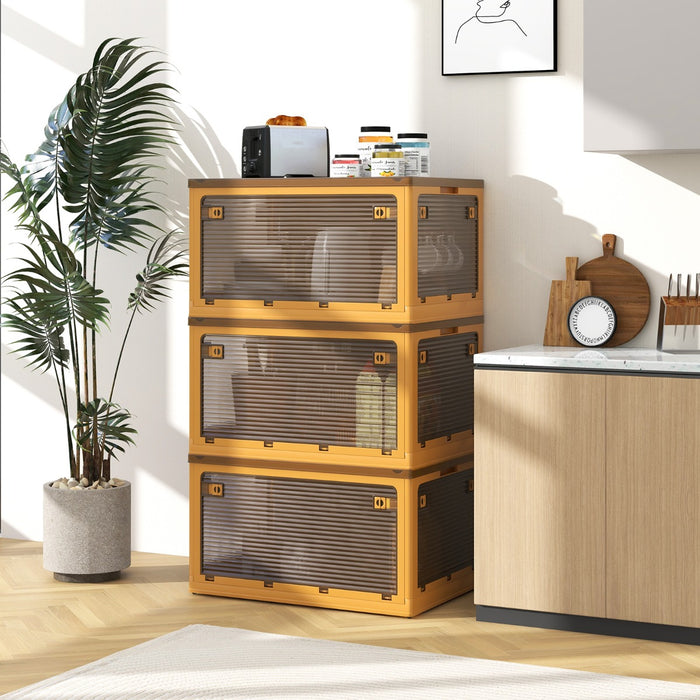 Contenitori pieghevoli da 292,5L con coperchi, Set di 3 scatole sovrapponibili con ruote e 5 porte per casa Giallo-Credenze buffet