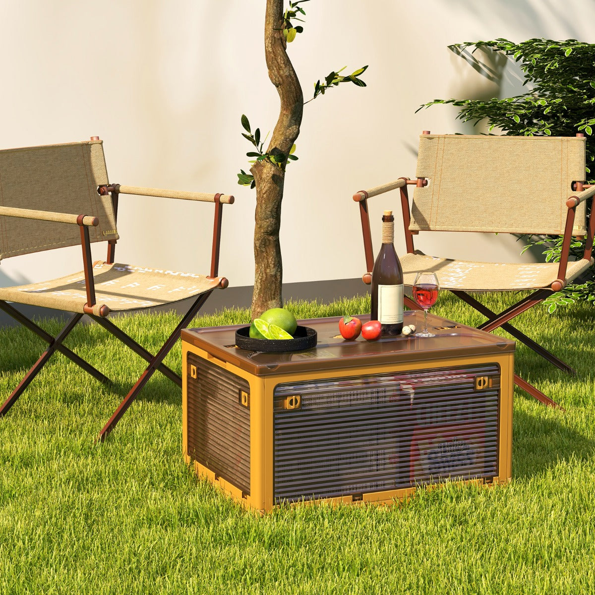 Contenitori pieghevoli da 292,5L con coperchi, Set di 3 scatole sovrapponibili con ruote e 5 porte per casa Giallo-Credenze buffet