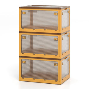 Contenitori pieghevoli da 292,5L con coperchi, Set di 3 scatole sovrapponibili con ruote e 5 porte per casa Giallo-Credenze buffet