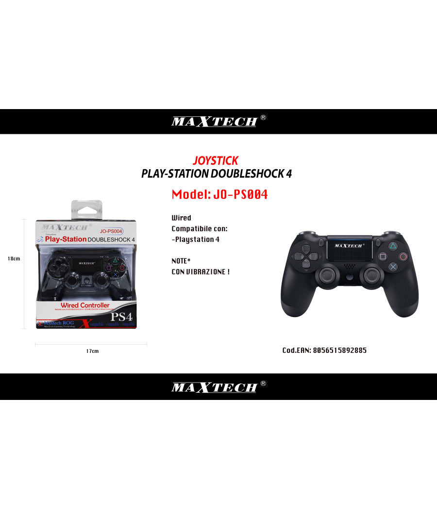 Controller Wired Compatibile Ps4 Nero Playstation 4 Joystick Double Shock Filo         