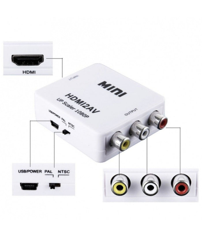 Convertitore Adattatore Video Audio Da Hdmi Av Rca 2av 1080p Per Tv Telecamera         