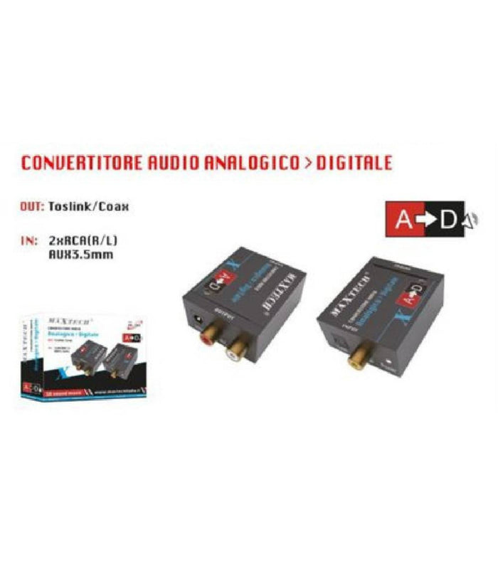Convertitore Audio Da Analogico R/l A Digitale Coassiale Toslink Maxtech Dk-202         