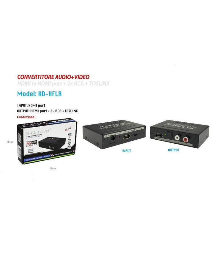 Convertitore Estrattore Hdmi Audio Video 4k Hdmi 2x Rca Toslink Maxtech Hd-hflr         