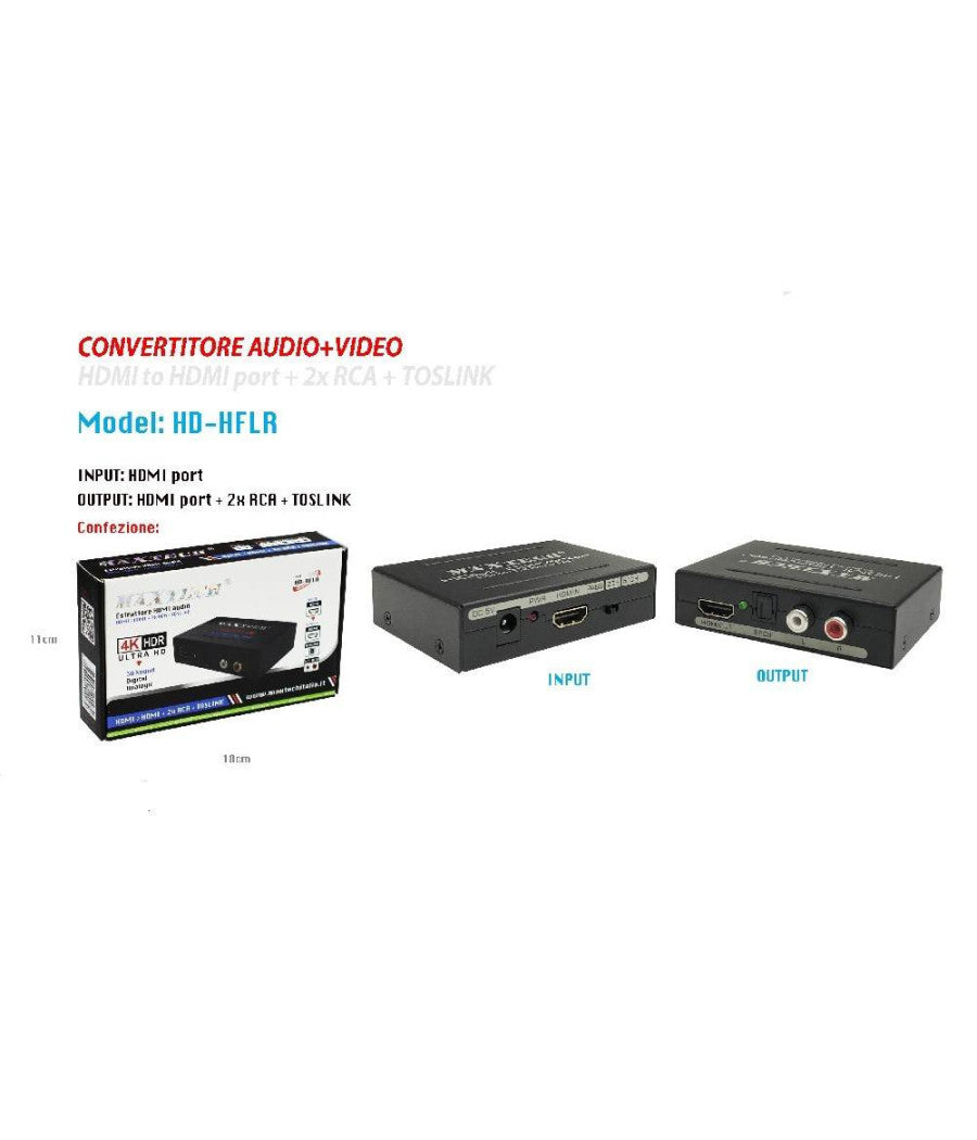Convertitore Estrattore Hdmi Audio Video 4k Hdmi 2x Rca Toslink Maxtech Hd-hflr         