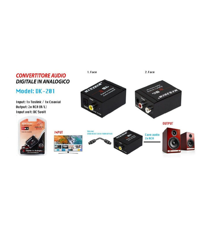 Convertitore Unidirezionale Audio Da Digitale Coassiale A Analogico L/r Maxtech Dk-201         