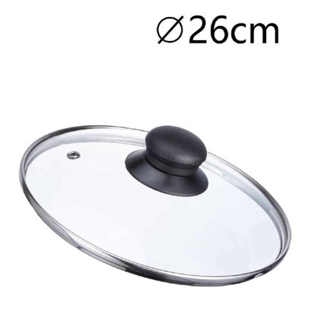 Trade Shop - Coperchio In Vetro Ricambio Per Pentola Padella ø16-18-20-22-24-26-30-32cm Pomello Nero -    -diametro 26cm   -