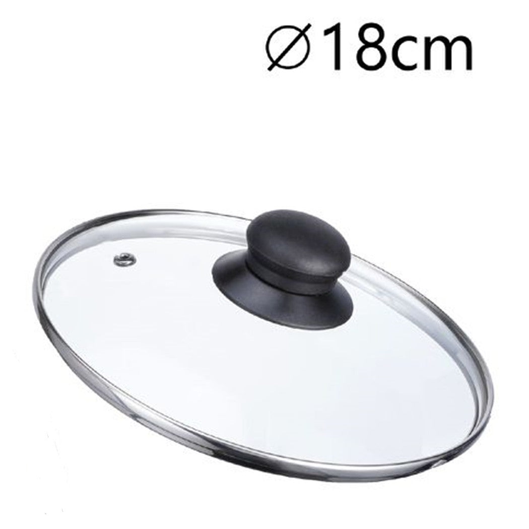 Trade Shop - Coperchio In Vetro Ricambio Per Pentola Padella ø16-18-20-22-24-26-30-32cm Pomello Nero -