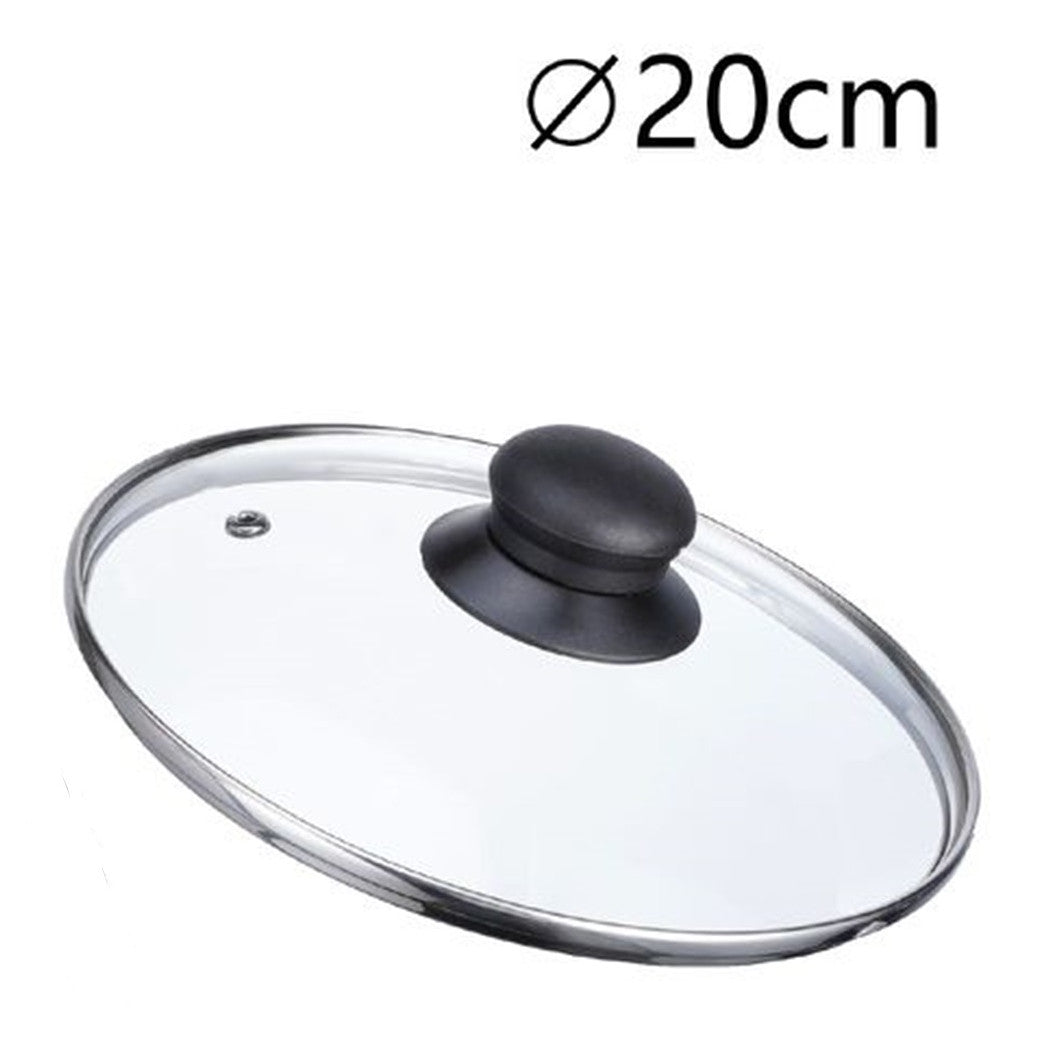 Trade Shop - Coperchio In Vetro Ricambio Per Pentola Padella ø16-18-20-22-24-26-30-32cm Pomello Nero -    -diametro 20cm   -