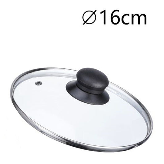 Trade Shop - Coperchio In Vetro Ricambio Per Pentola Padella ø16-18-20-22-24-26-30-32cm Pomello Nero -    -diametro 16cm   -