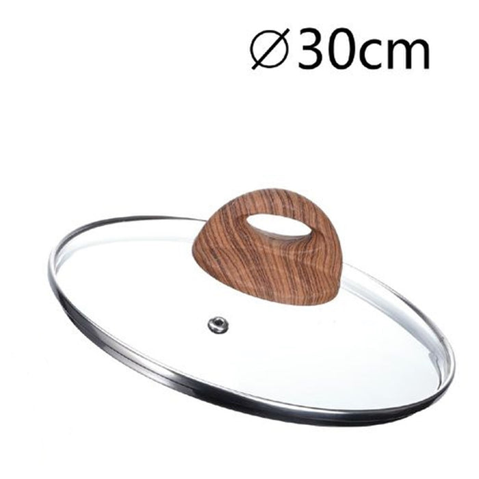 Trade Shop - Coperchio In Vetro Temperato Per Pentola Padella Ricambio ø16 A 32cm Pomello Effetto Legno -