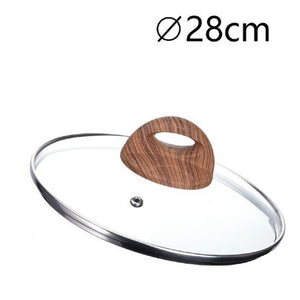 Trade Shop - Coperchio In Vetro Temperato Per Pentola Padella Ricambio ø16 A 32cm Pomello Effetto Legno -    -diametro 28cm   -