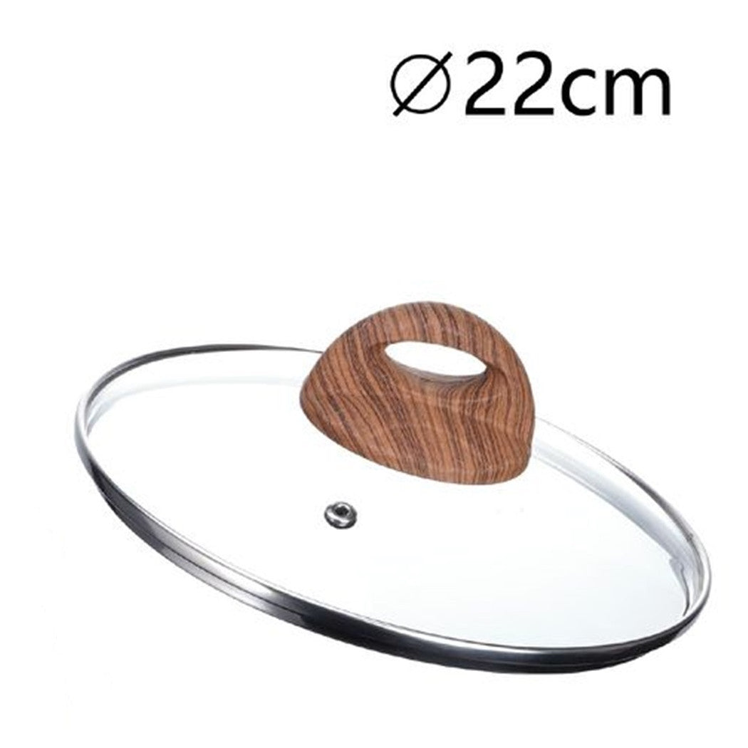 Trade Shop - Coperchio In Vetro Temperato Per Pentola Padella Ricambio ø16 A 32cm Pomello Effetto Legno -