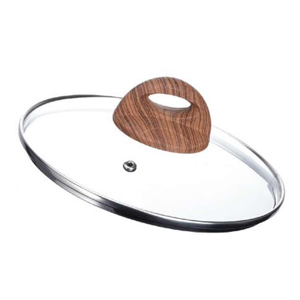 Trade Shop - Coperchio In Vetro Temperato Per Pentola Padella Ricambio ø16 A 32cm Pomello Effetto Legno -