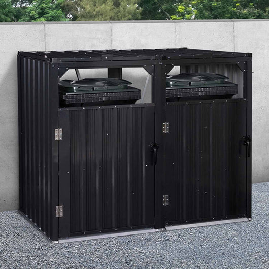 IDMarket - Coperchio per pattumiera doppio in acciaio grigio antracite