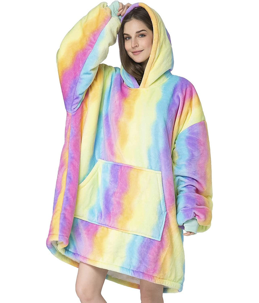 Trade Shop - Coperta Felpa Con Maniche Tasca E Cappuccio Comoda E Calda In Vari Colori Plaid -