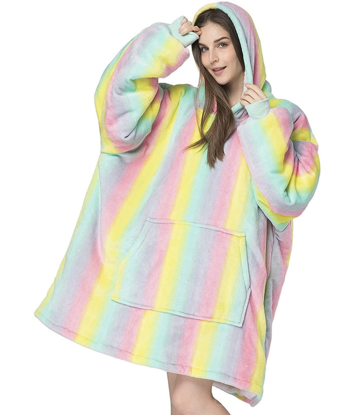 Trade Shop - Coperta Felpa Con Maniche Tasca E Cappuccio Comoda E Calda In Vari Colori Plaid -