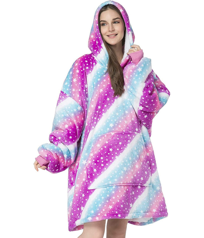 Trade Shop - Coperta Felpa Con Maniche Tasca E Cappuccio Comoda E Calda In Vari Colori Plaid -