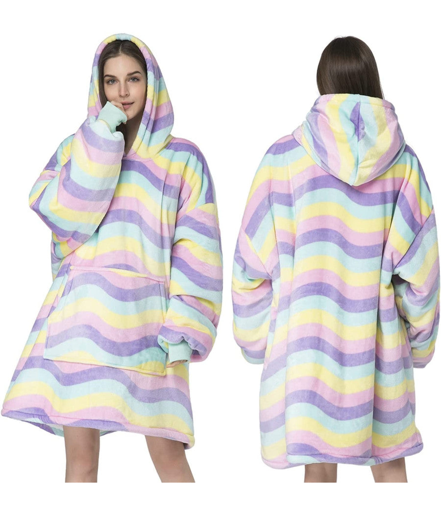 Trade Shop - Coperta Felpa Con Maniche Tasca E Cappuccio Comoda E Calda In Vari Colori Plaid -