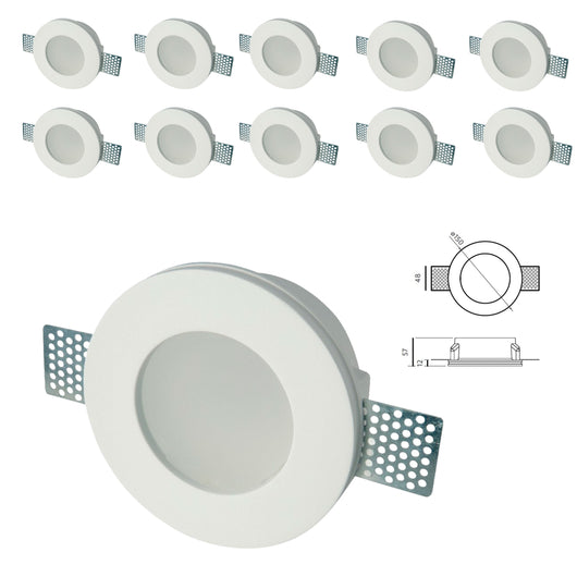 *STOCK* n.10 Portafaretti In Gesso Ceramico ad incasso Diametro 150 con Vetro 40W GU10 IP20