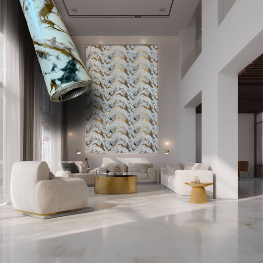 Rotolo da 3,6mq Rivestimento AUTOADESIVO in SXP thermo/acustico MARMO LUCIDO HI-RES 1200x3000x2,5mm HYDRO. Col. PLD-2028