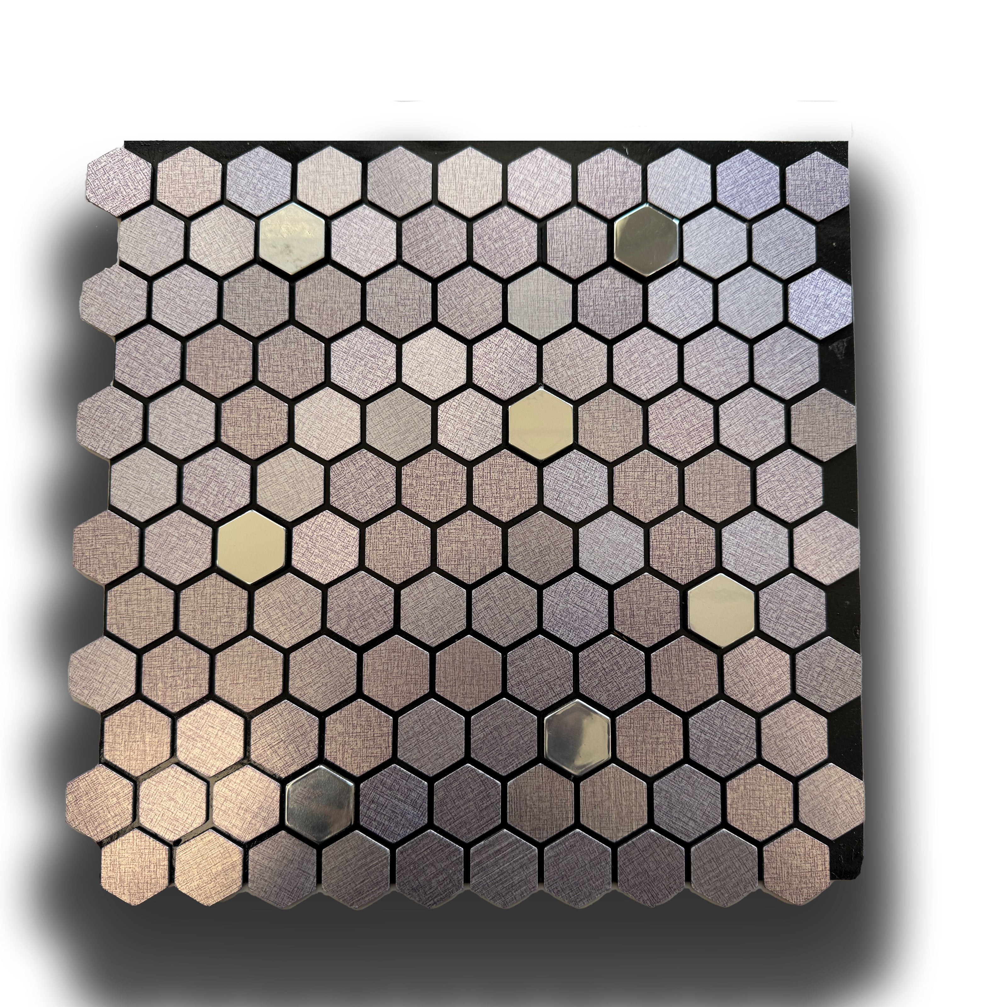 TOP! Piastrella autoadesiva in vero alluminio serigrafato con inserti in Acciaio 30x30cm (sp. 3mm) color VIOLETTO