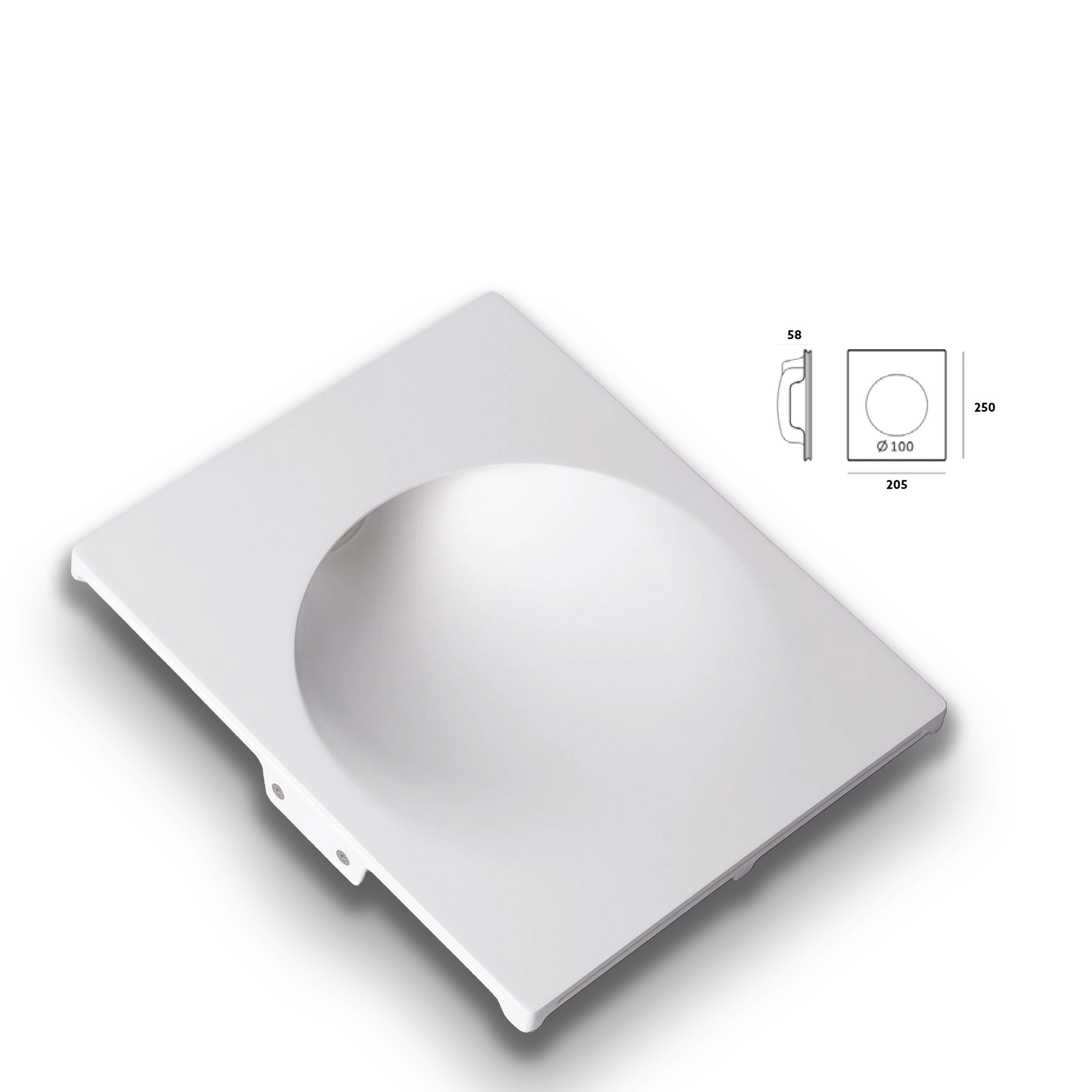 *STOCK* Portafaretto In Gesso Ceramico ad incasso GHOST 250x210x50mm foro 10cm 40W GU10 IP20