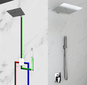 Kit Doccia 2 Vie Soffione Acciaio Inox  Slim 2 mm + Braccio Doccia + Presa Acqua + Flessibile + Doccino Soffione 40x40 cm con Braccio da Parete